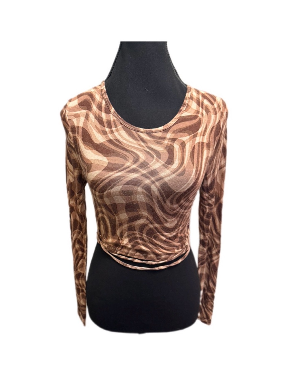 Brown Swirl Long-Sleeve Crop Top